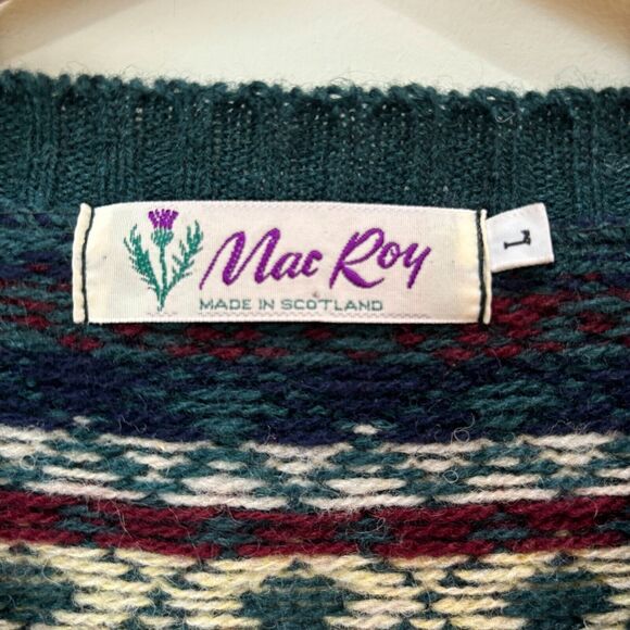 Vintage Mac Roy Wool Sweater Mens Large Scotland Green Grandpa 80s Holiday Ski - Picture 6 of 10